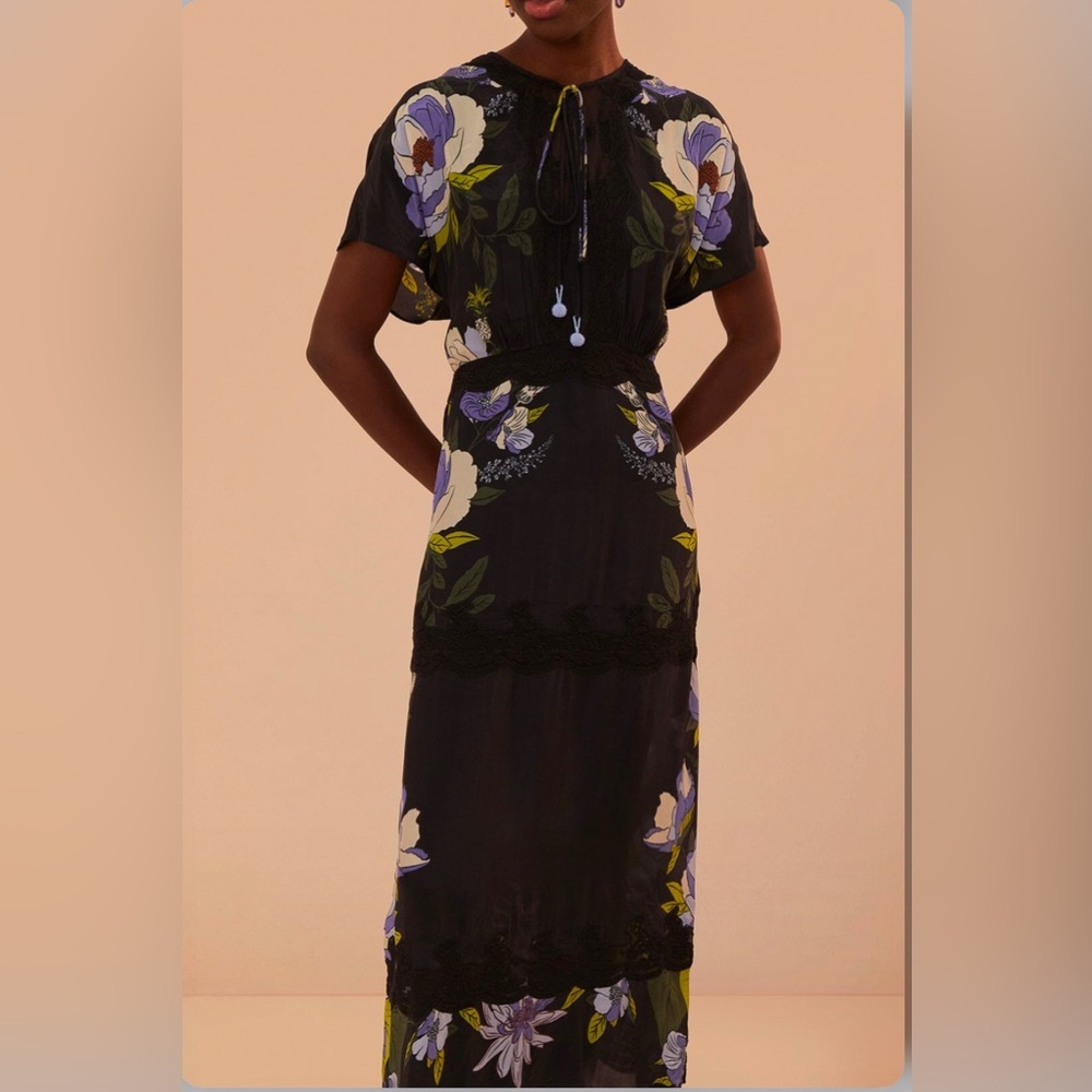 Farm Rio Black Soft Garden Lace Maxi Dress - Picture 5 of 10